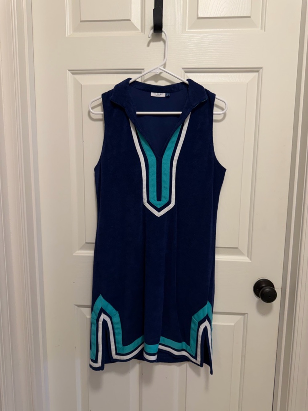 Cabana Life Dress Sleeveless Terry Tunic Navy White Beach Size Medium